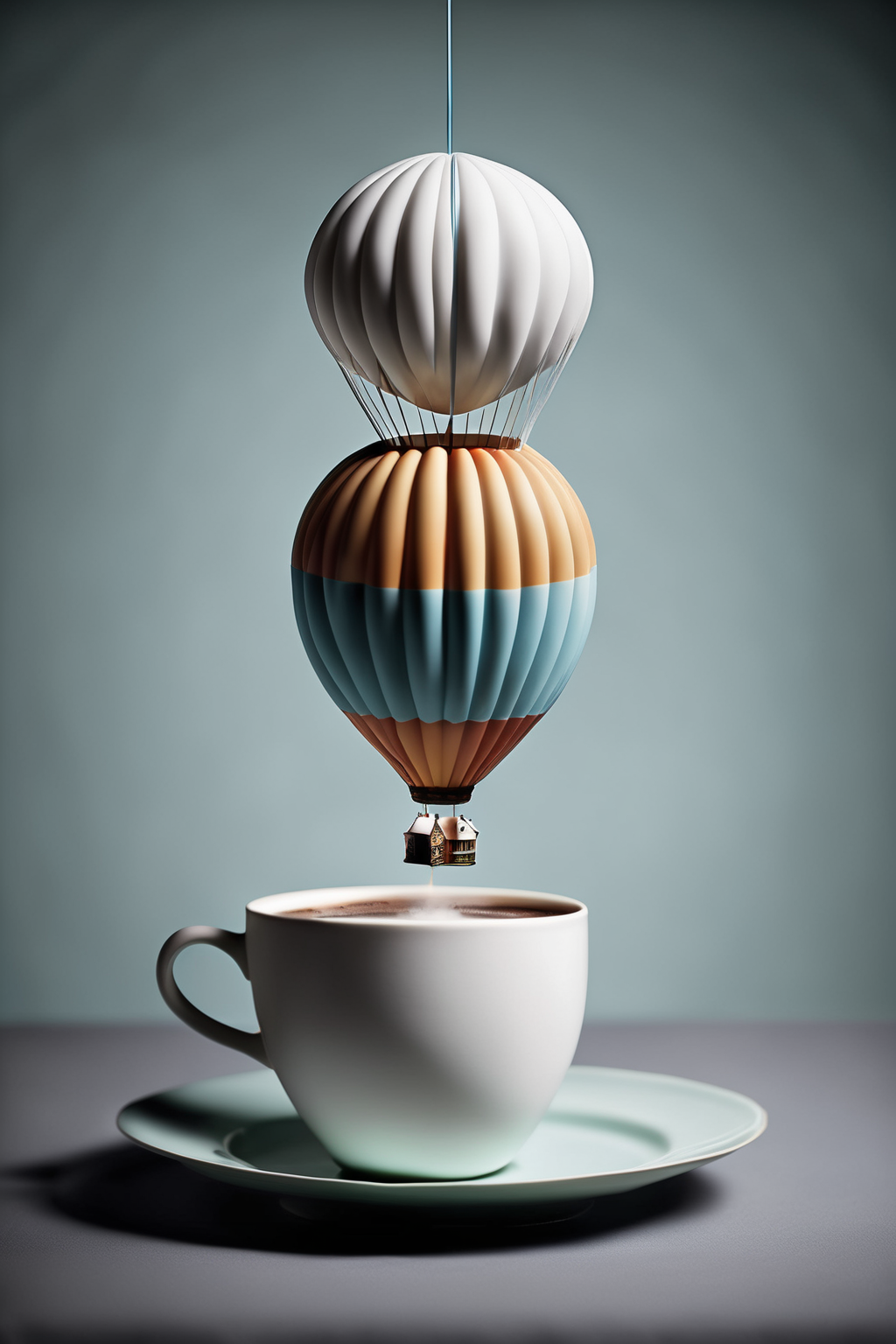 00173-2458686543-_lora_Surreal Plate_1_Surreal Plate - a plate with a miniature hot air balloon gracefully floating above a cup of steaming coffe.png